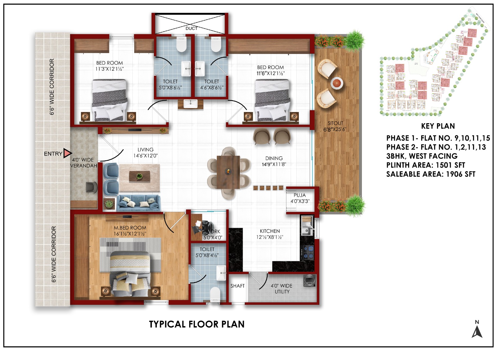 3 BHK residence interior view 1