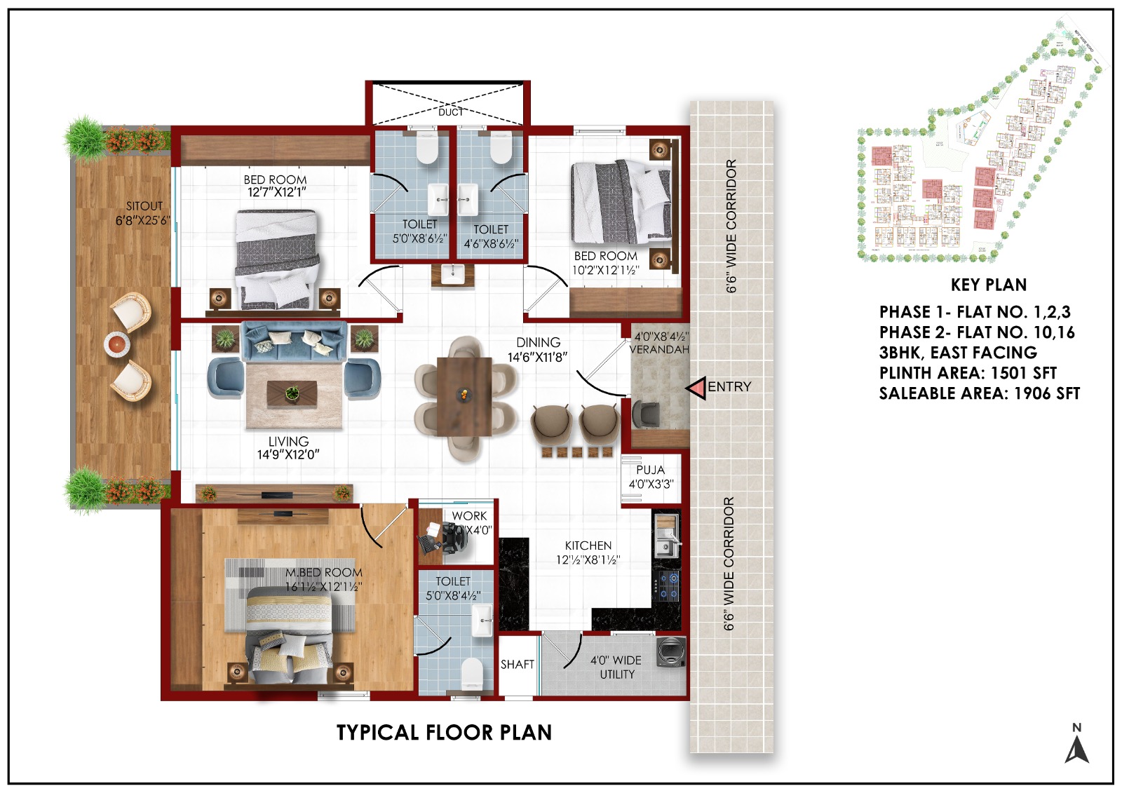 3 BHK residence interior view 2